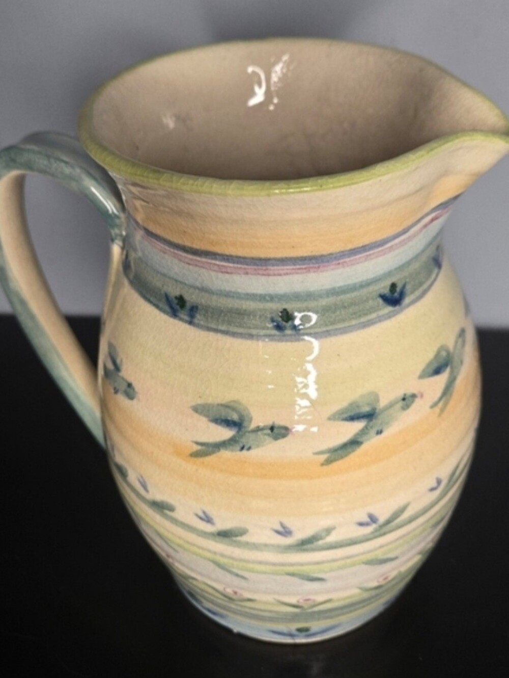 Vintage MCM Glazed Hand Made/Painted Art Pottery Pitcher 8.5" Hefty 3.75 LBS